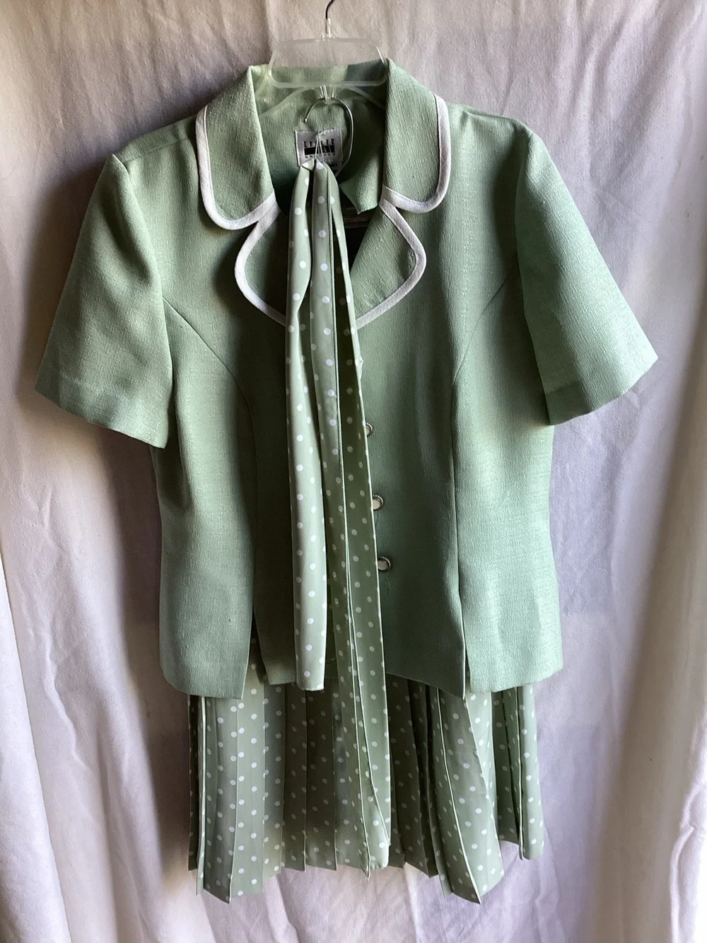 Vintage Mint Green Polka Dot Skirt Suit